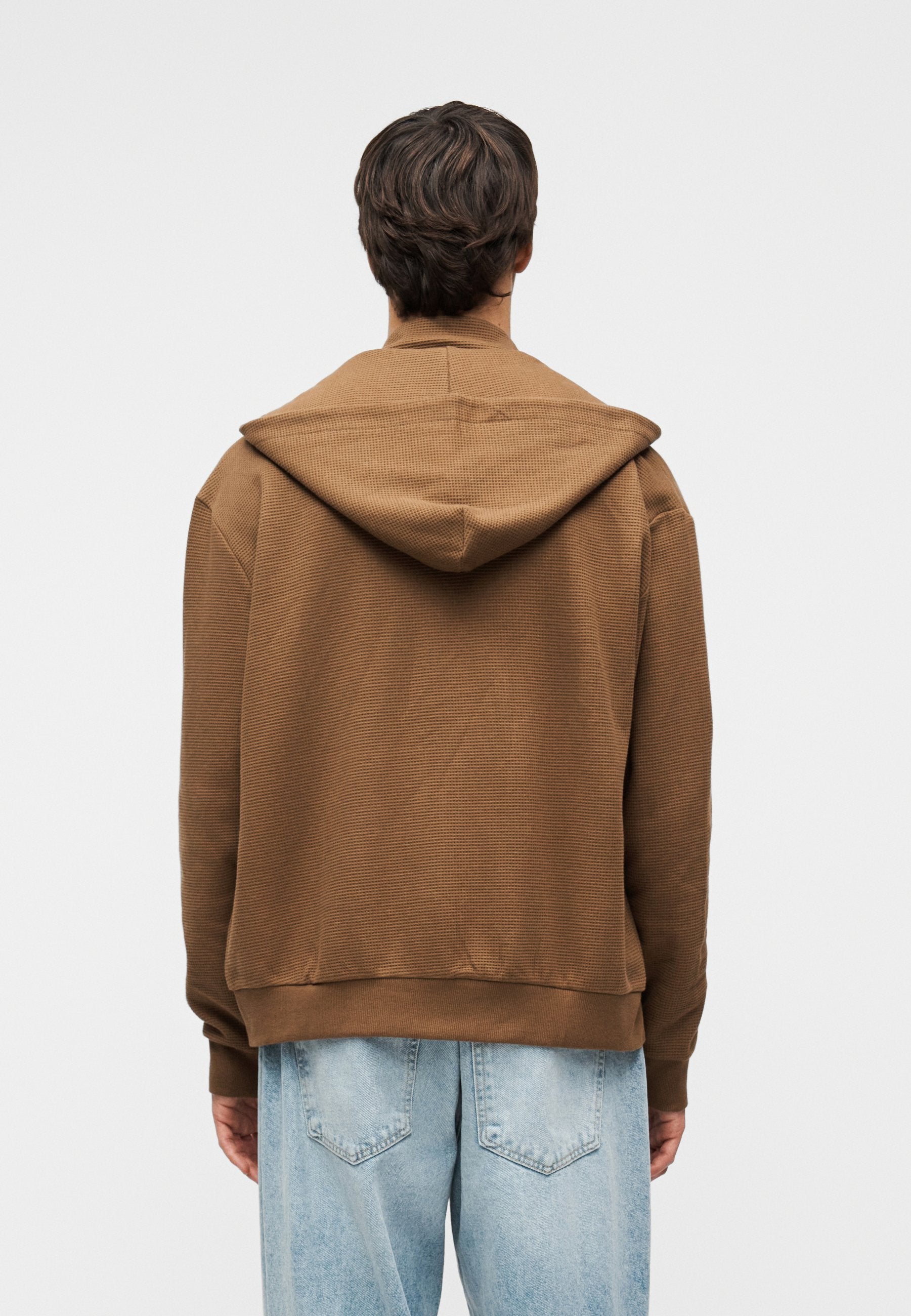 YOURTURN UNISEX WAFFLE RELAXED FIT ZIP-UP HOODIE