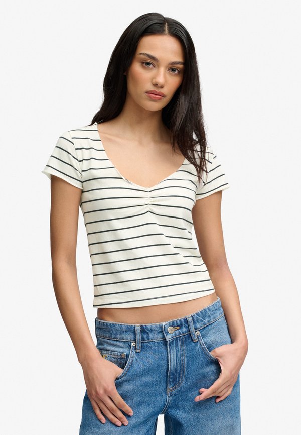 Superdry & Co SUPERDRY ATHLETIC ESSENTIALS GATHERED PATTERN TOP.. - Print T-shirt - off white stripe