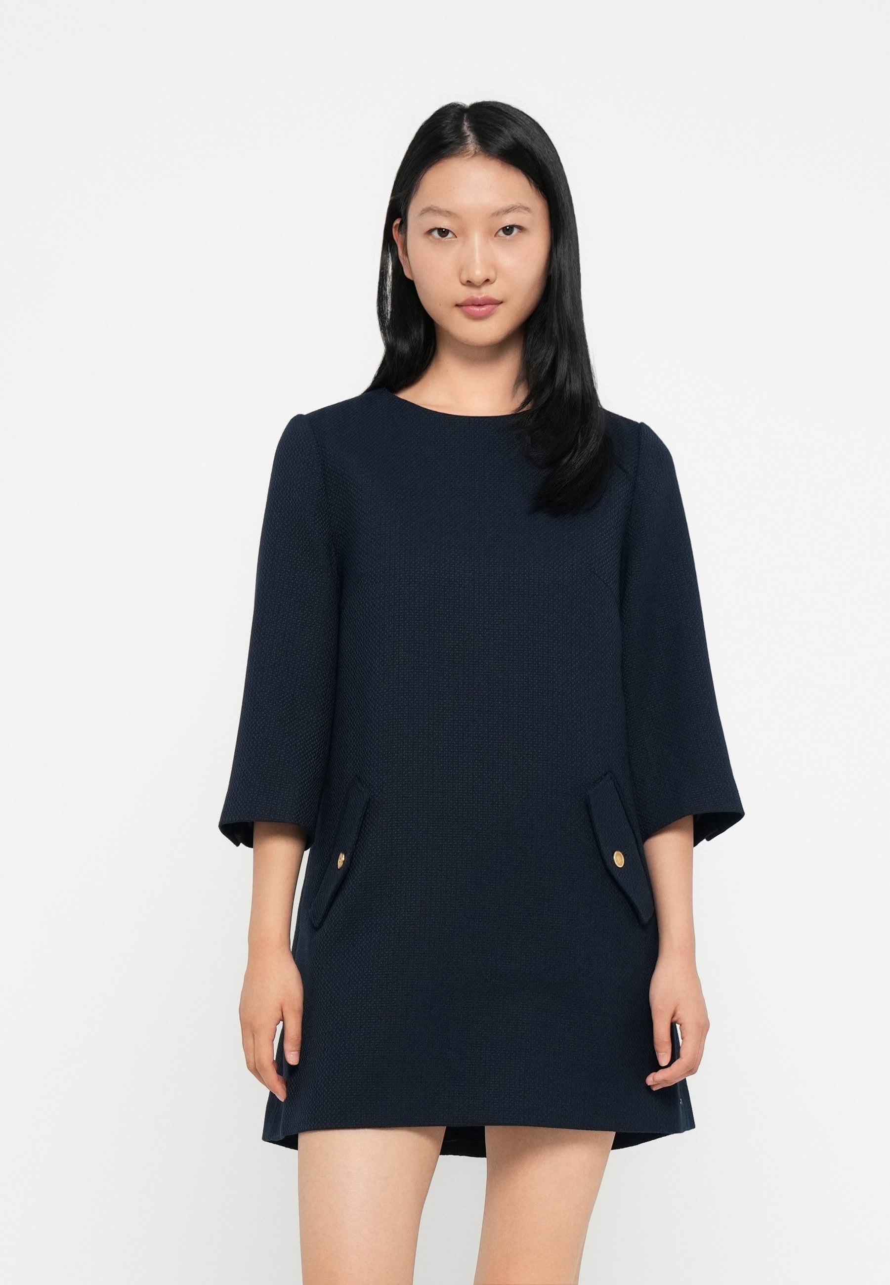 TEXTURED WOOL BLEND MINI SHIFT DRESS Media 3