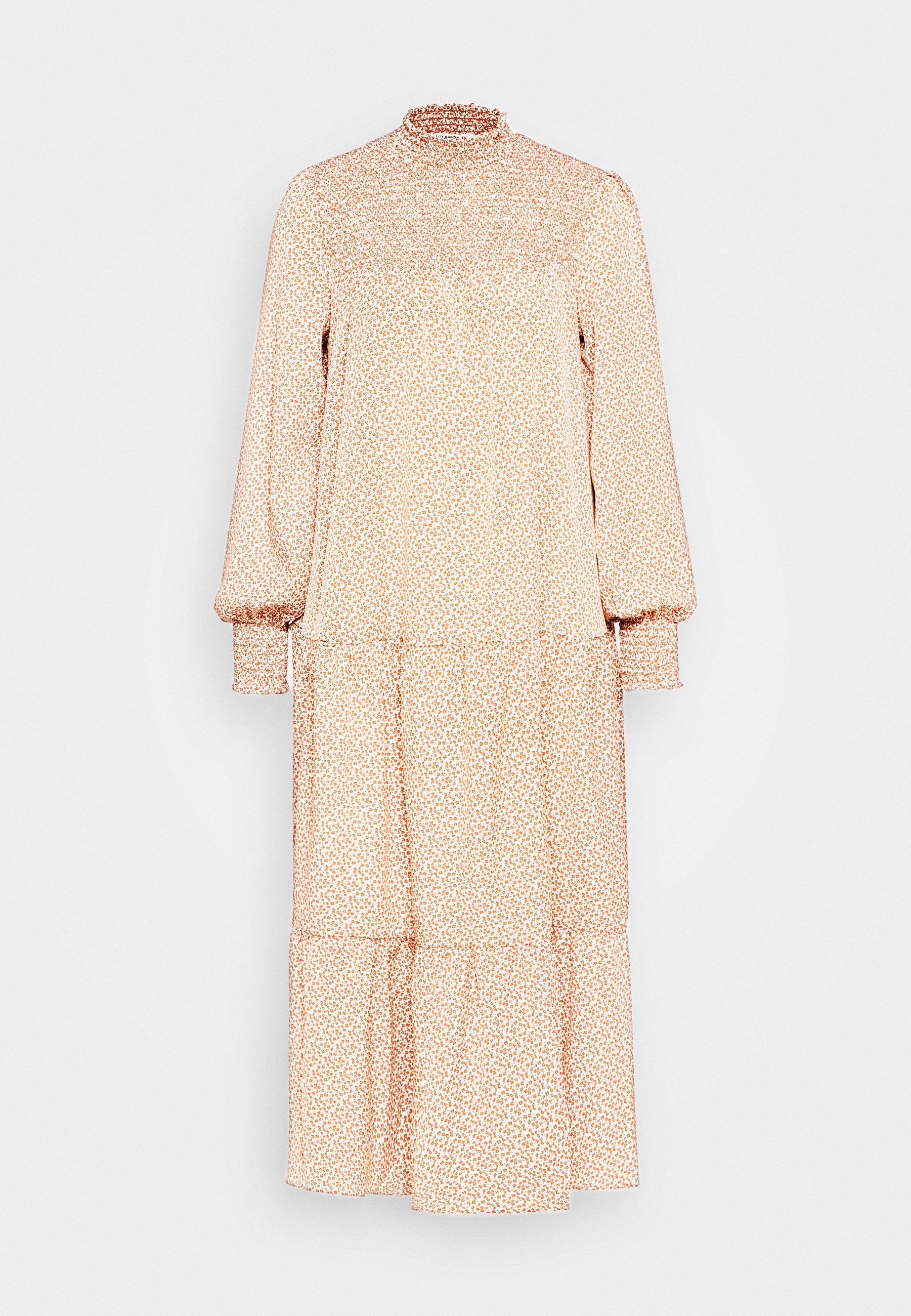 Glamorous MODEST SMOCKED HIGH NECK TIERED DRESS WITH LONG SLEEVES