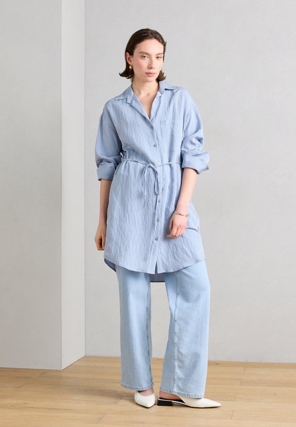 Marc O'Polo SHIRT DRESS ROUND HEM BELT COLLAR SLEEVE STRUCTURED STRIPE
