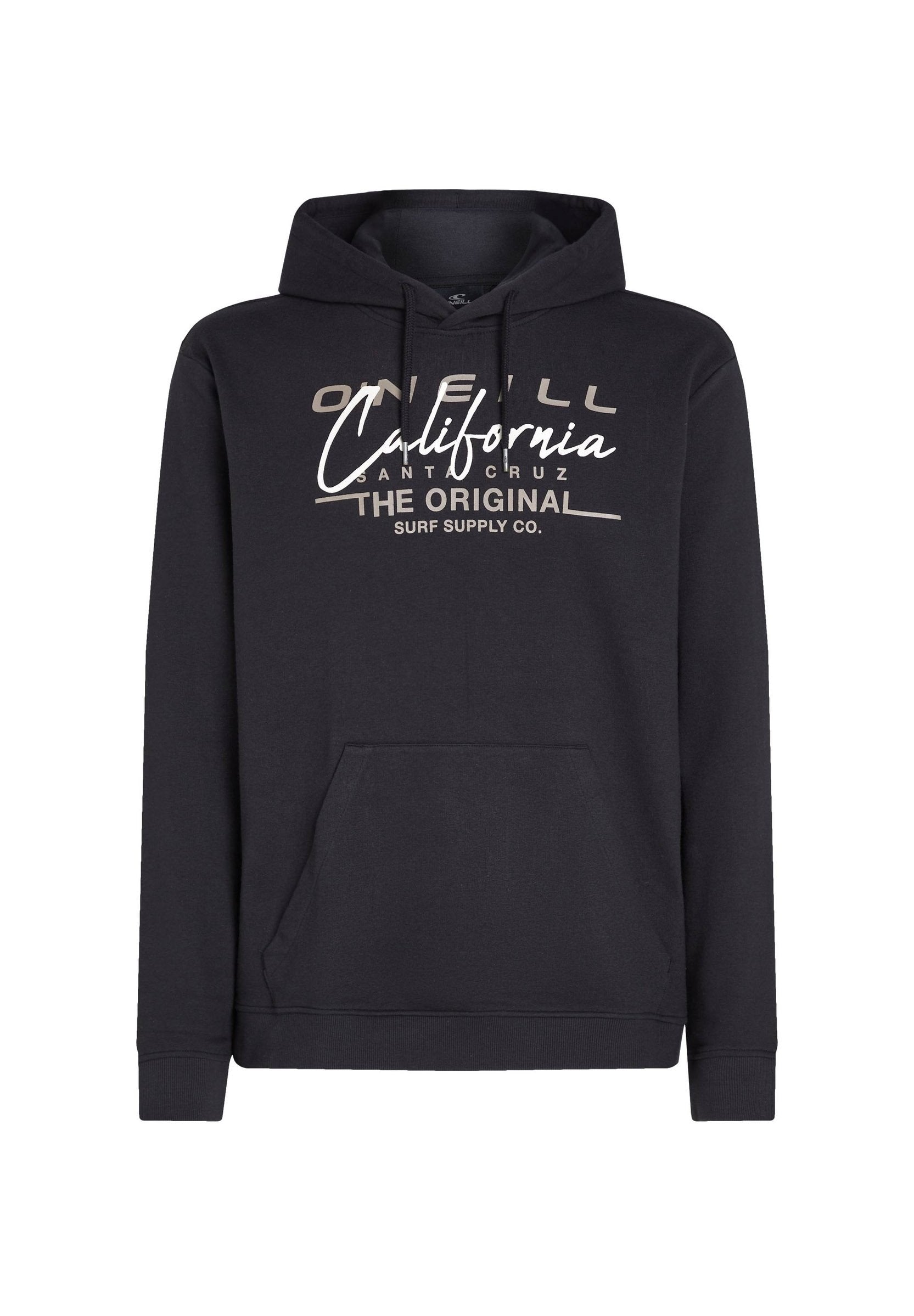 Schwarzer Hoodie aus Baumwollmischung, mit einer Kängurutasche, gerippten Bündchen und einem Frontdruck mit dem Schriftzug "O'Neill California Santa Cruz".