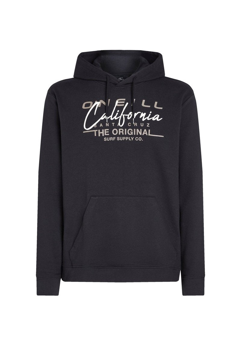 Schwarzer Hoodie aus Baumwollmischung, mit einer Kängurutasche, gerippten Bündchen und einem Frontdruck mit dem Schriftzug "O'Neill California Santa Cruz".