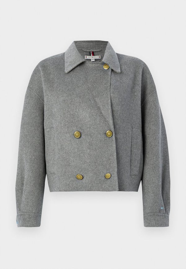 Tommy Hilfiger WOOL BLEND DOUBLE BREASTED PEACOAT - Summer jacket - med heather grey
