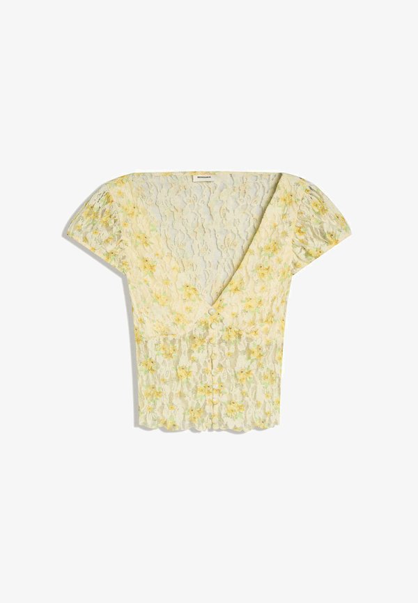 Bershka SHORT SLEEVE TOP - Blouse - yellow