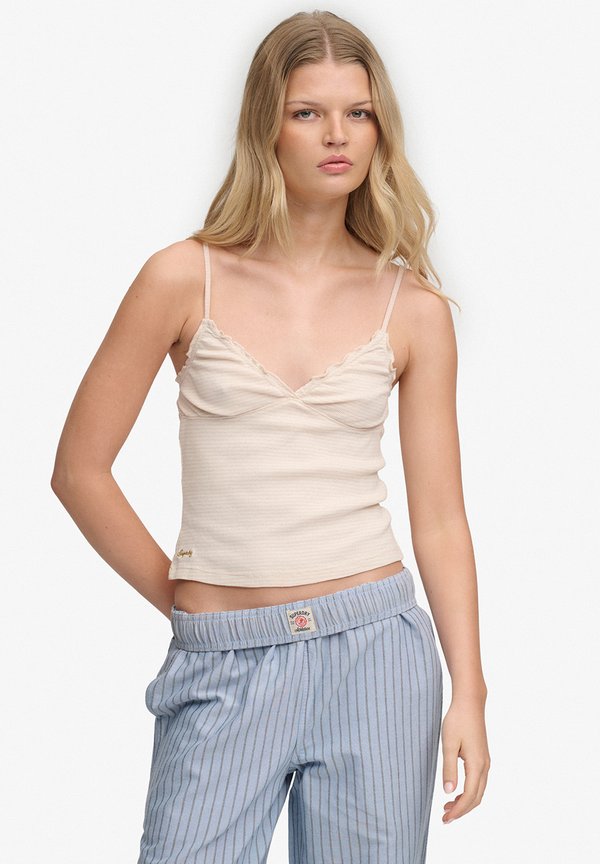 Superdry & Co SUPERDRY ATHLETIC ESSENTIALS V-NECK WAFFLE CAMI TOP.. - Top - rose blush pink stripe
