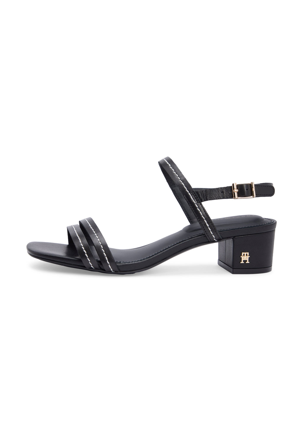 LEATHER CONTRAST TOPSTITCH BLOCK HEEL SANDALS Media 1