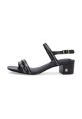 LEATHER CONTRAST TOPSTITCH BLOCK HEEL SANDALS Media 1