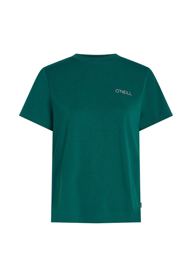Grünes Baumwoll-T-Shirt mit Rundhalsausschnitt, kurzen Ärmeln und kleinem weißem "O'NEILL"-Logo auf der Brust. Weiche Textur, lockere Passform.