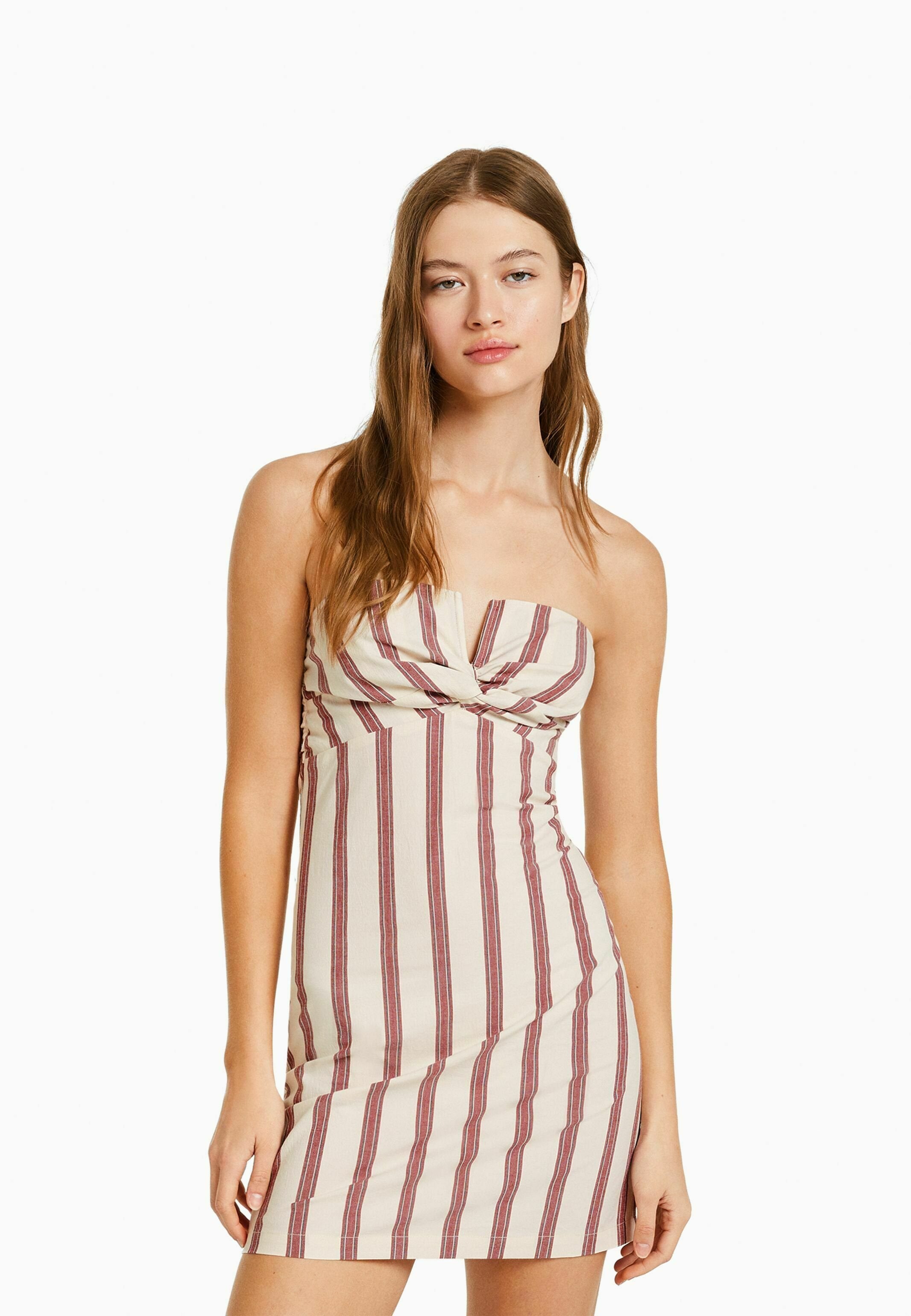 Bershka STRIPED FITTED WITH KNOTTED NECKLINE MINI