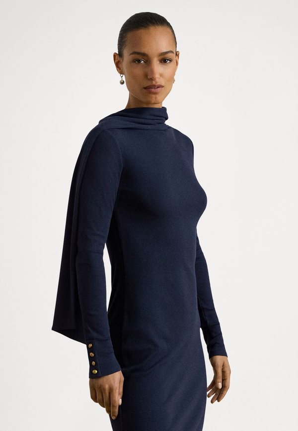 Lauren Ralph Lauren SCARF-TRIM COTTON-BLEND RIB-KNIT DRESS