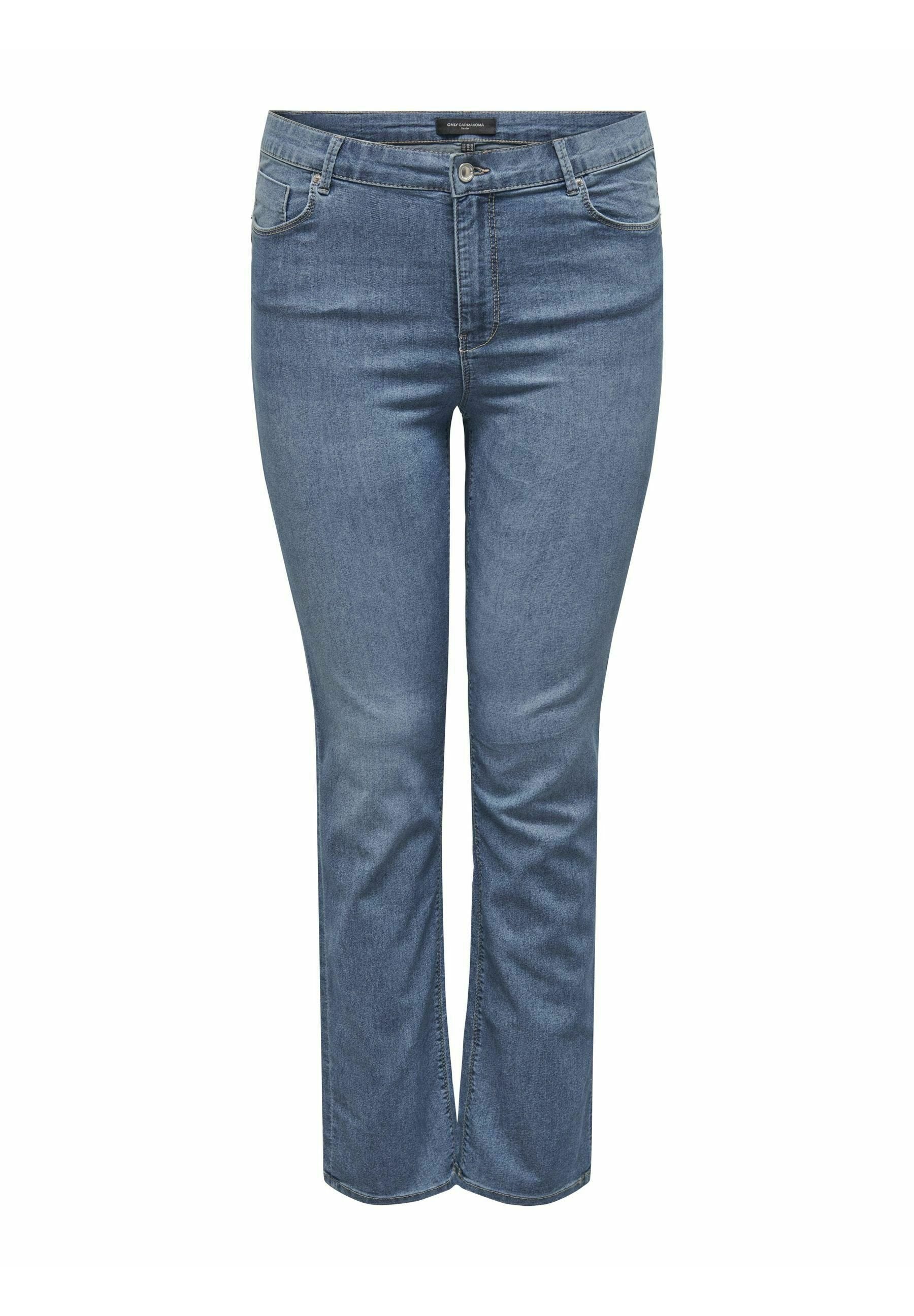 Jeans aus Denim in Mittelblau mit regulärer Passform. Verfügt über fünf Taschen, Gürtelschlaufen und einen geraden Schnitt. Glatte Textur mit leichtem Ausbleichen.