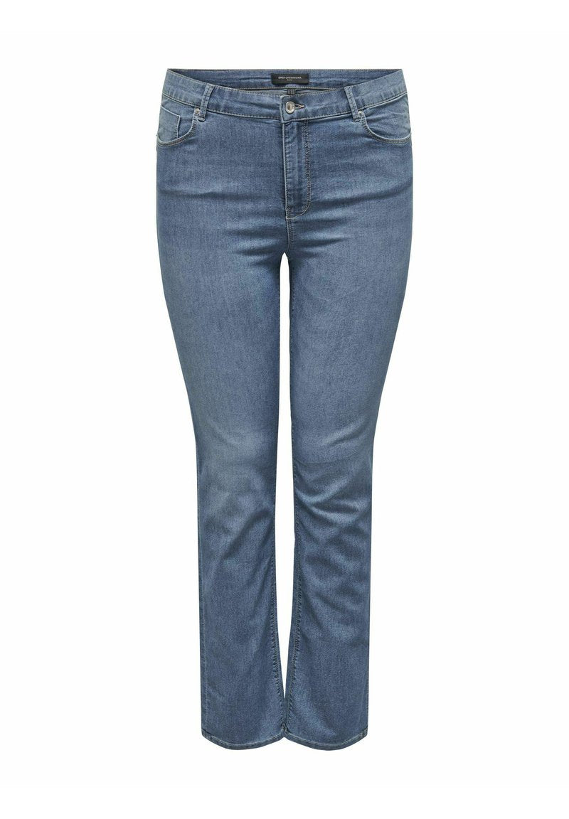Jeans aus Denim in Mittelblau mit regulärer Passform. Verfügt über fünf Taschen, Gürtelschlaufen und einen geraden Schnitt. Glatte Textur mit leichtem Ausbleichen.