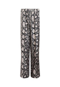 Schlangenprint-Hosen mit weitem Bein in Grau und Schwarz, entspannter Passform, elastischem Bund und glatter Textur, mit markanten Musterdetails.