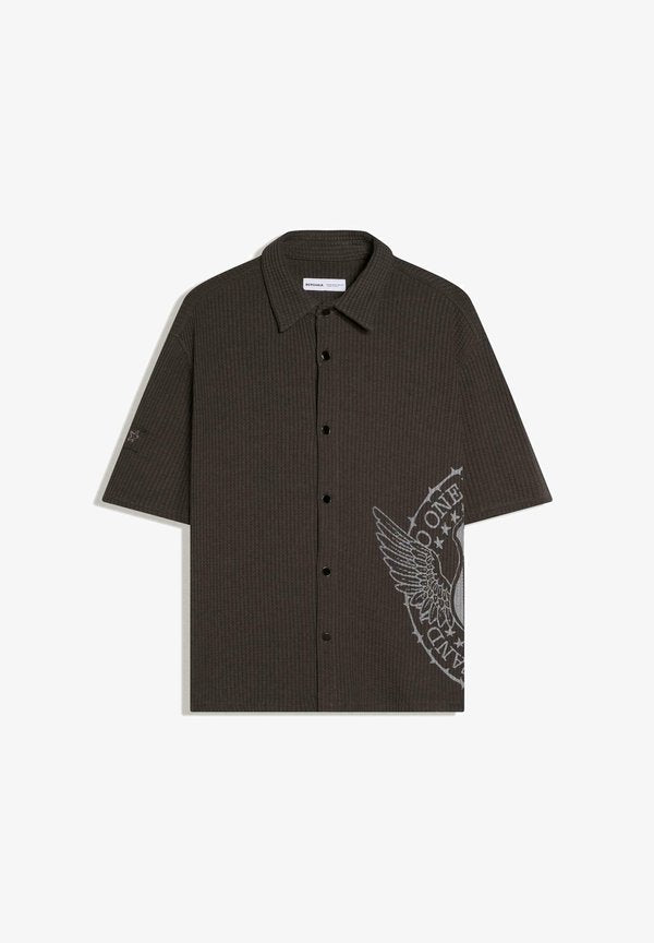 Bershka WAFFLE PRINT RELAX - SHIRT - Shirt - dark grey
