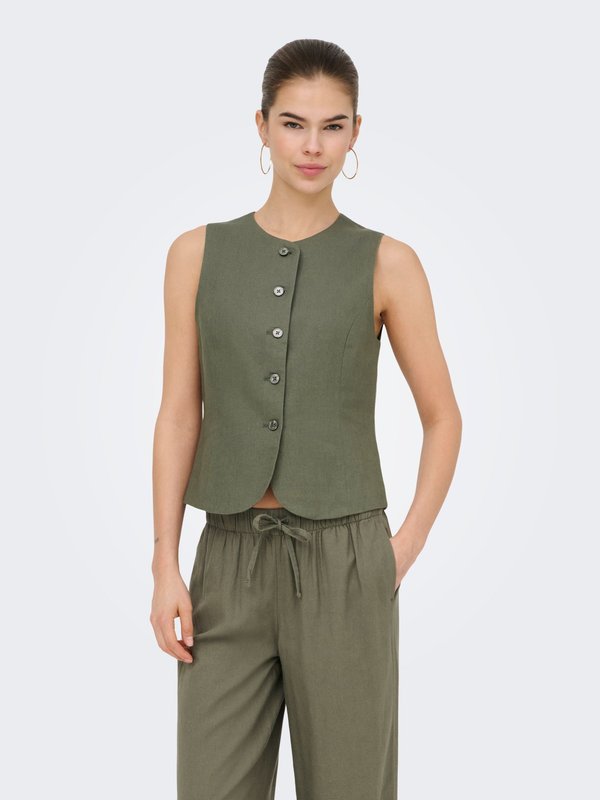 ONLY s ONLGOA Linen Tailored Waist - Waistcoat - smokey olive