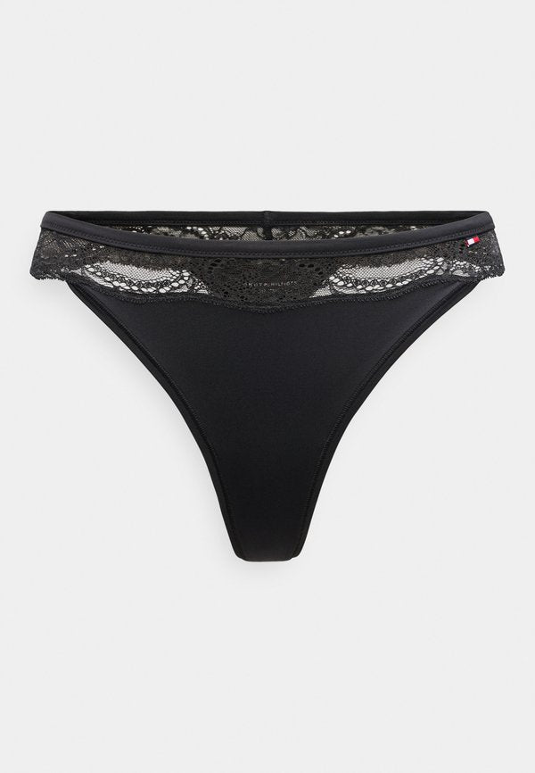 Tommy Hilfiger LACE TRIM MICROFIBRE THONG - Thong - black