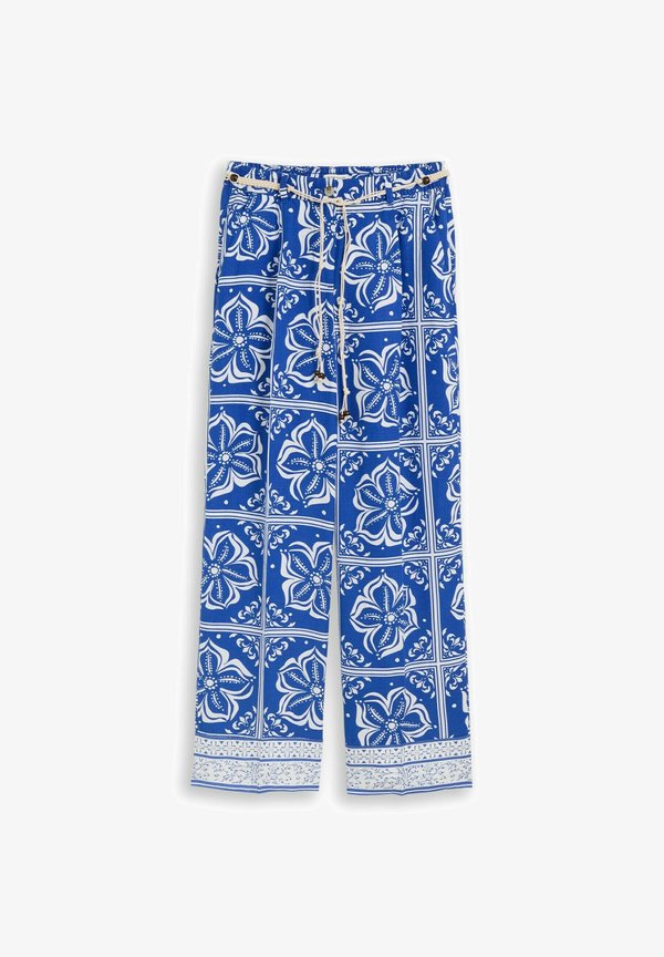 TOM TAILOR Trousers - blue flower tile design
