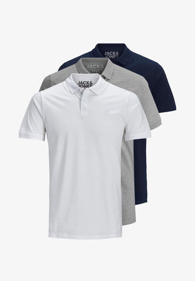Jack & Jones 3 PACK BASIC - Polo shirt - white/grey/navy