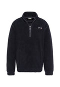 Fleece-Pulloverjacke in Dunkelblau mit halbem Reißverschluss, hohem Kragen und strukturierter Oberfläche, mit Logo auf der oberen linken Seite.