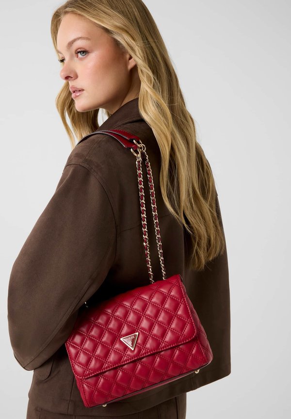 Guess GIULLY II 2 COMP CNVRTBLE FLAP - Cross body bag - dunkelrot