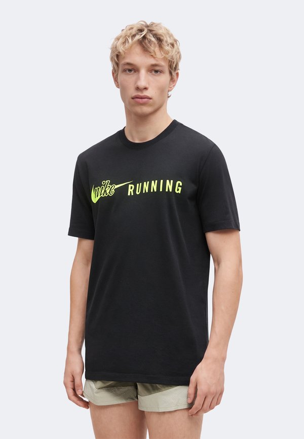 Nike Performance TEE RUN DNA 2 - Sports T-shirt - black/volt