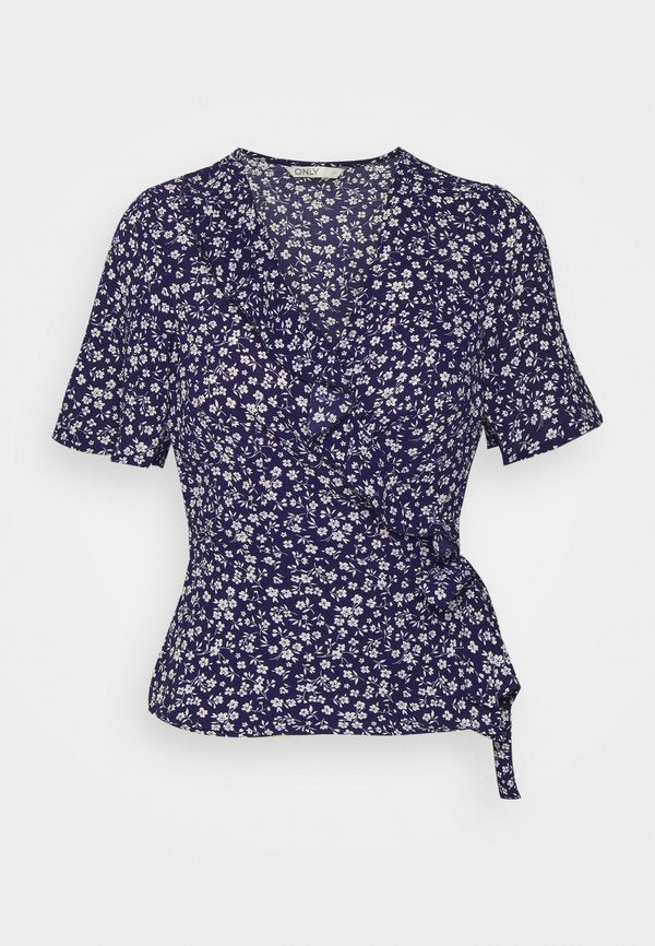 ONLY ONLCARLY WRAP SHORT - Blouse - dark blue/white