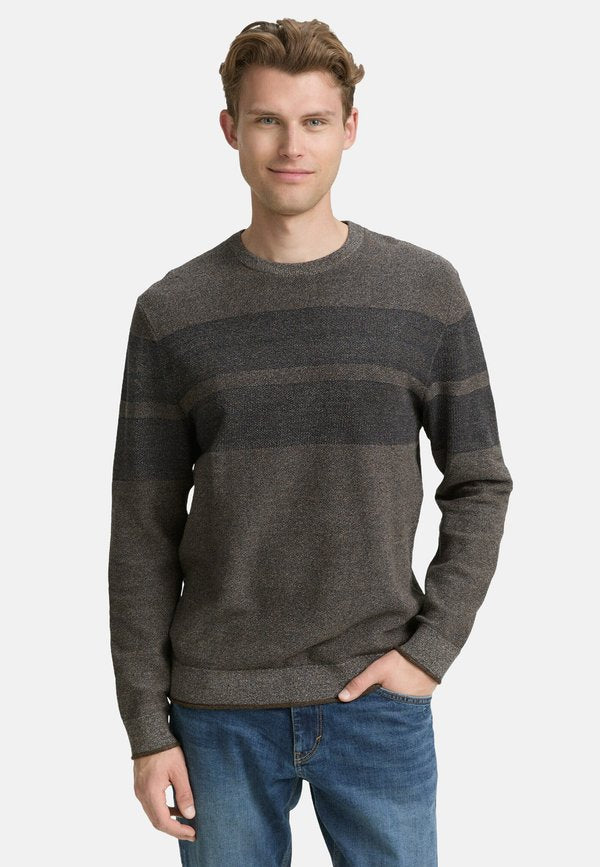 TOM TAILOR MIT TONALEN STREIFEN - Jumper - navy cognac cream multi color