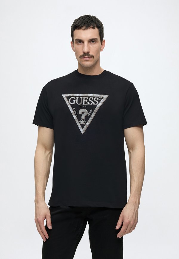Guess TRIANGLE LEAVES EMBROIDE - Basic T-shirt - jet black