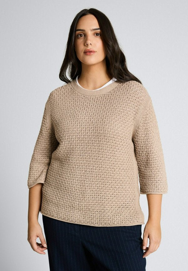 TOM TAILOR PLUS SIZE - LOOSE FIT MIT LOCHMUSTER - Jumper - soft taupe grey