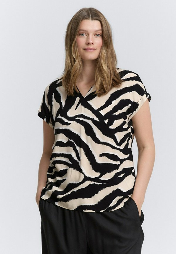 TOM TAILOR Blouse - abstract beige zebra