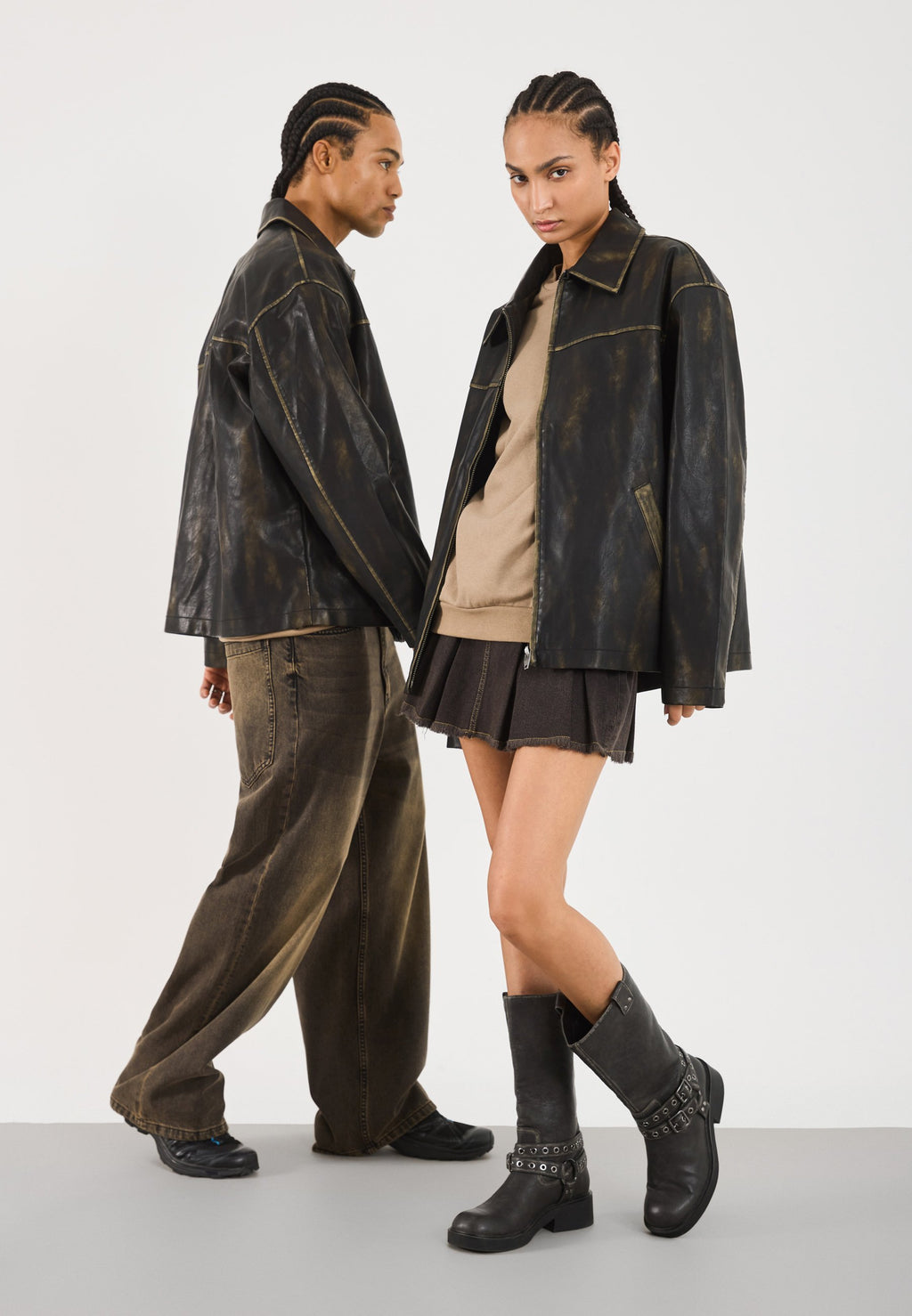 YOURTURN UNISEX OVERSIZED FIT PU JACKET