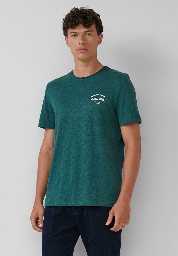 s.Oliver MELIERTES MIT ROLLKANTE  - Print T-shirt - tannengrün