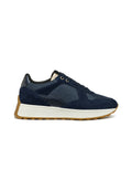 Marineblaue Wildleder- und Mesh-Sneaker mit weißer Zwischensohle und Gummiaußensohle. Verfügt über ein Schnürdesign und abgestimmte Nähte.