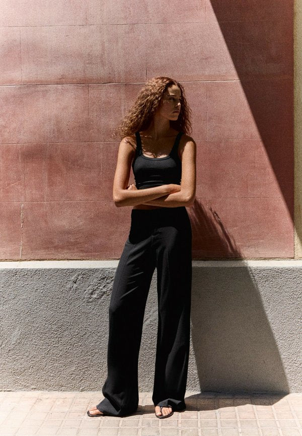 Bershka WIDE-LEG - TROUSERS - Trousers - black