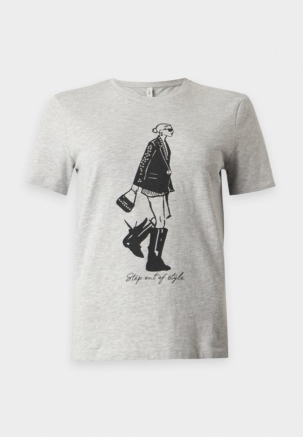 ONLY ONLELLA LADY - Print T-shirt - light grey melange