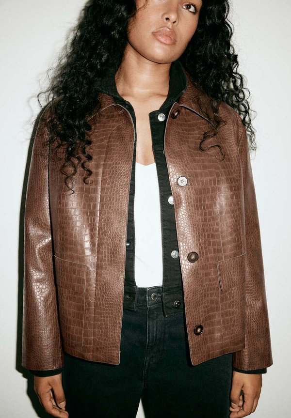Mango ADULT - Faux leather jacket - brown