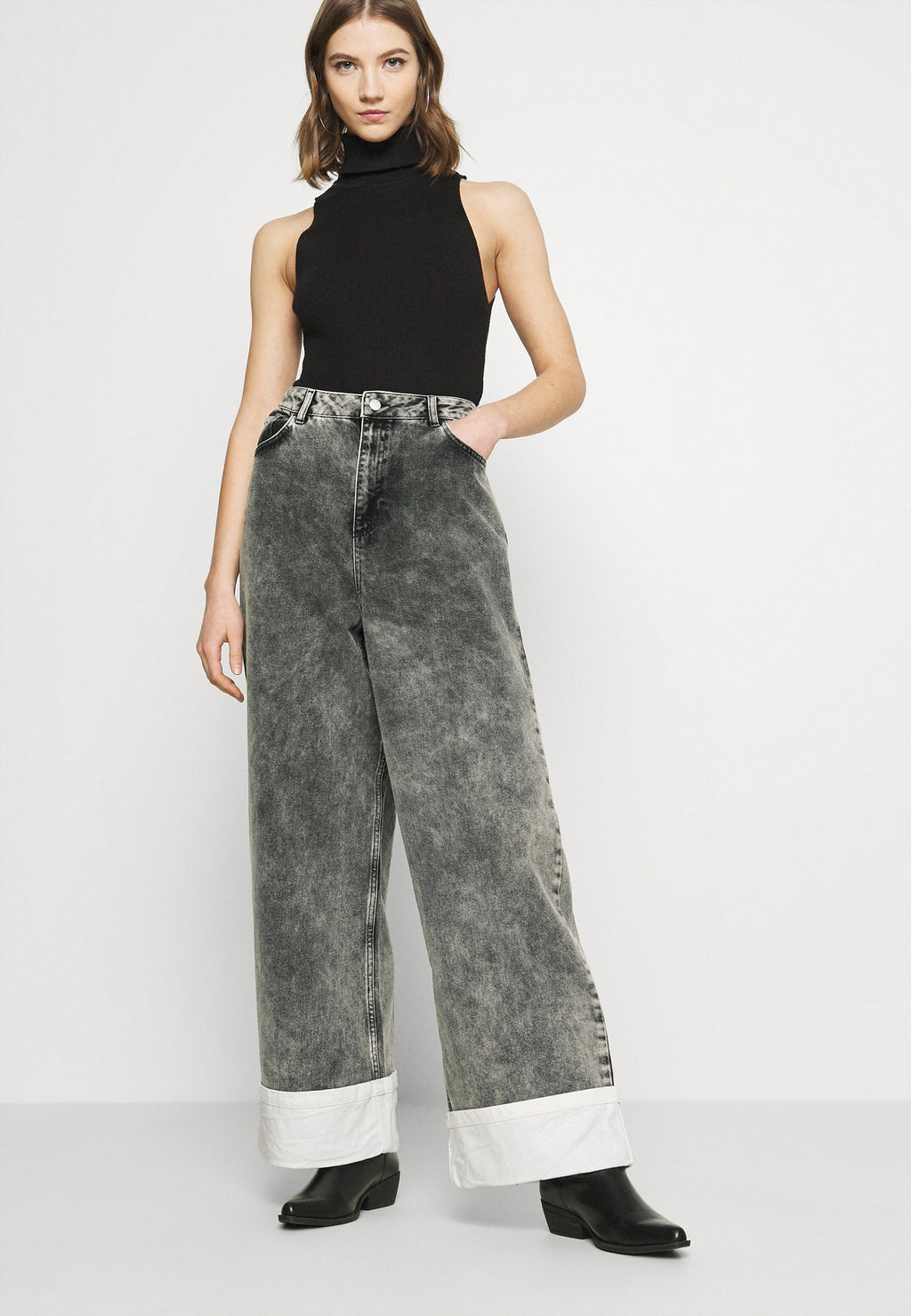 NU-IN STEFANIE GIESINGER CONTRAST TURN UP WIDE LEG