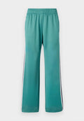 Türkise Sweatpants mit einem elastischen Bund, weitem Bein und seitlichen Streifen in Marineblau und Weiß. Glattes Material mit matter Oberfläche.