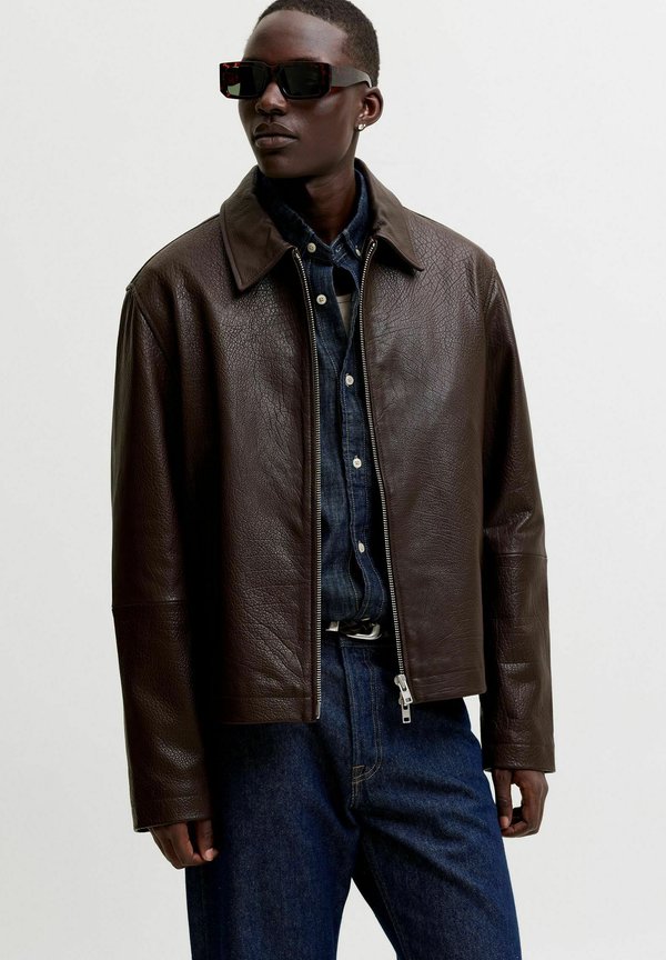 Jack & Jones Leather jacket - chocolate brown
