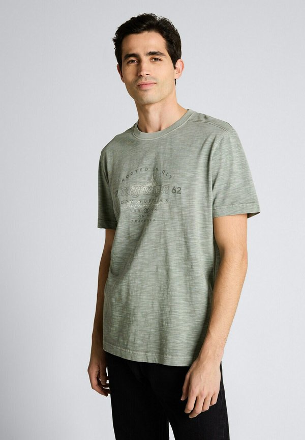 TOM TAILOR IN MELANGE-OPTIK - Print T-shirt - greyish shadow olive