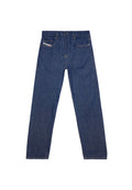 Dunkelblaue Denim-Jeans im geraden Schnitt mit dem klassischen Fünf-Taschen-Stil. Verfügt über einen Bund, einen Reißverschluss und kontrastierende Nähte.