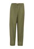 Olivengrüne, leichte Hose mit elastischem Bund, Kordelzug und tapered Knöcheln. Glatte Textur mit glänzendem Finish.