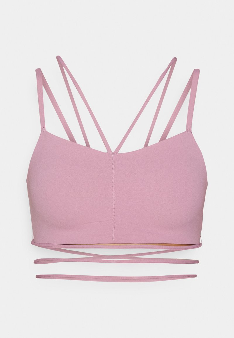 Rosa Bralette mit taillierter Passform, mit schrägen Trägern und nahtlosen Kanten. Hergestellt aus einem glatten, dehnbaren Stoff für zusätzlichen Komfort.