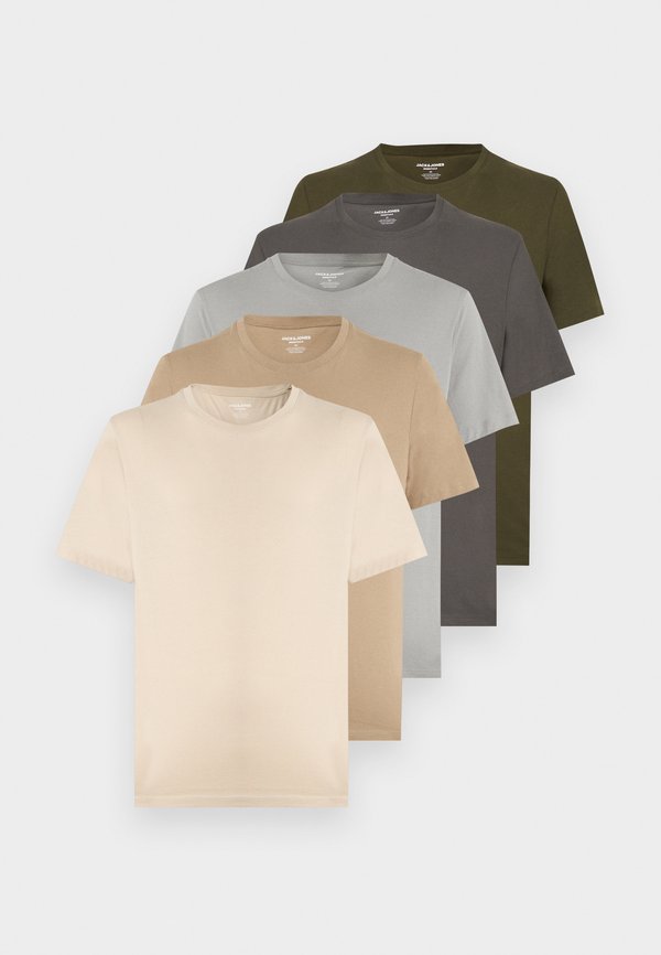 Jack & Jones JJEORGANIC BASIC TEE O NECK 5 PACK - Basic T-shirt - moonbeam/crockery/olive night/castlerock/ultimate grey