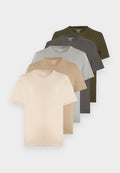 Jack & Jones JJEORGANIC BASIC TEE O NECK 5 PACK - Basic T-shirt - moonbeam/crockery/olive night/castlerock/ultimate grey