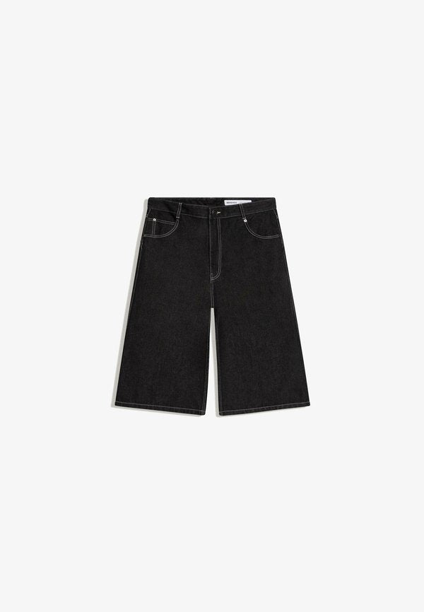 Bershka SUPER  BAGGY - BERMUDA  - Denim shorts - black