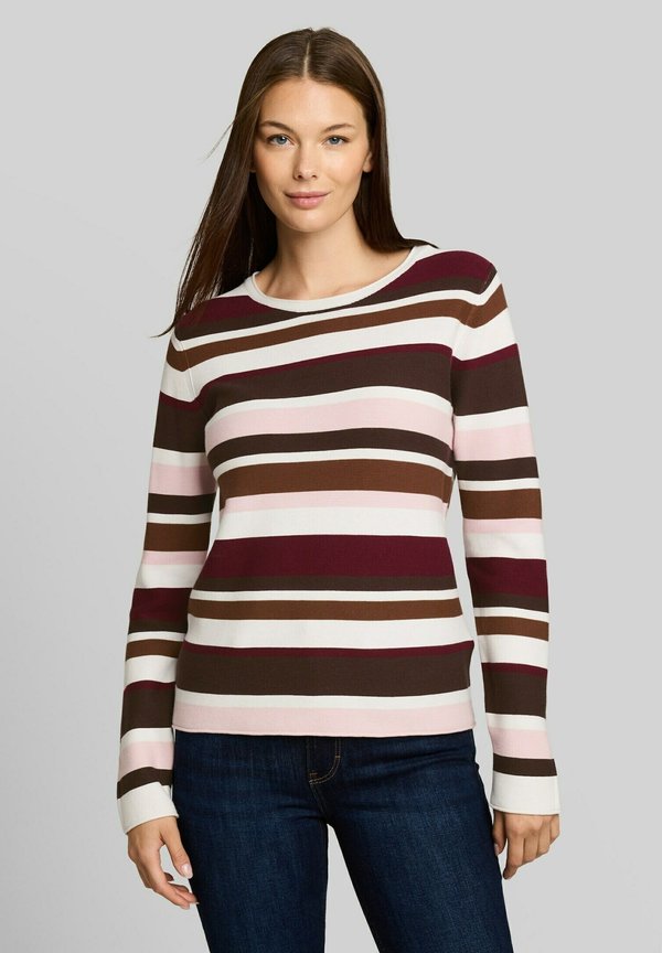 TOM TAILOR KNIT STRUCTURE CREWNECK - Jumper - camel brown red stripe
