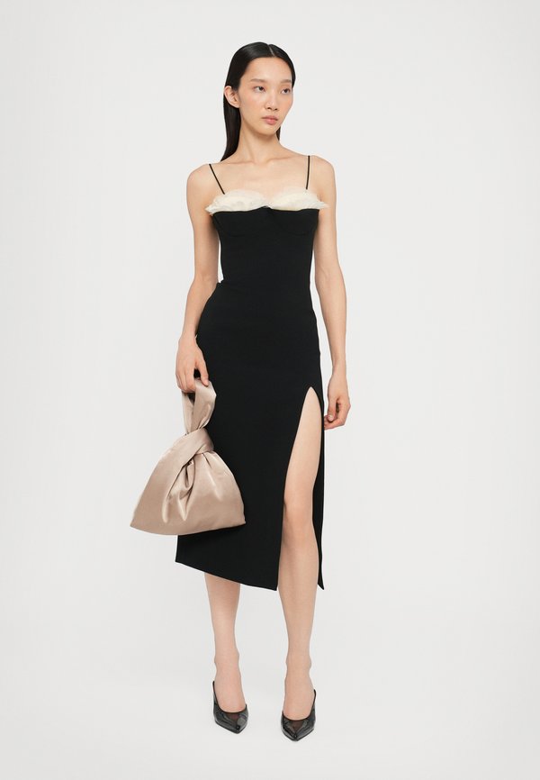 David Koma RUFFLE FEATHER BALCONETTE BRA OPEN LEG MIDI DRESS