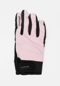 Pink und schwarzer Winterhandschuh mit strukturiertem Außenmaterial, ausgestattet mit vier Fingerfächern, elastischem Handgelenk und einem schwarzen Markenband.